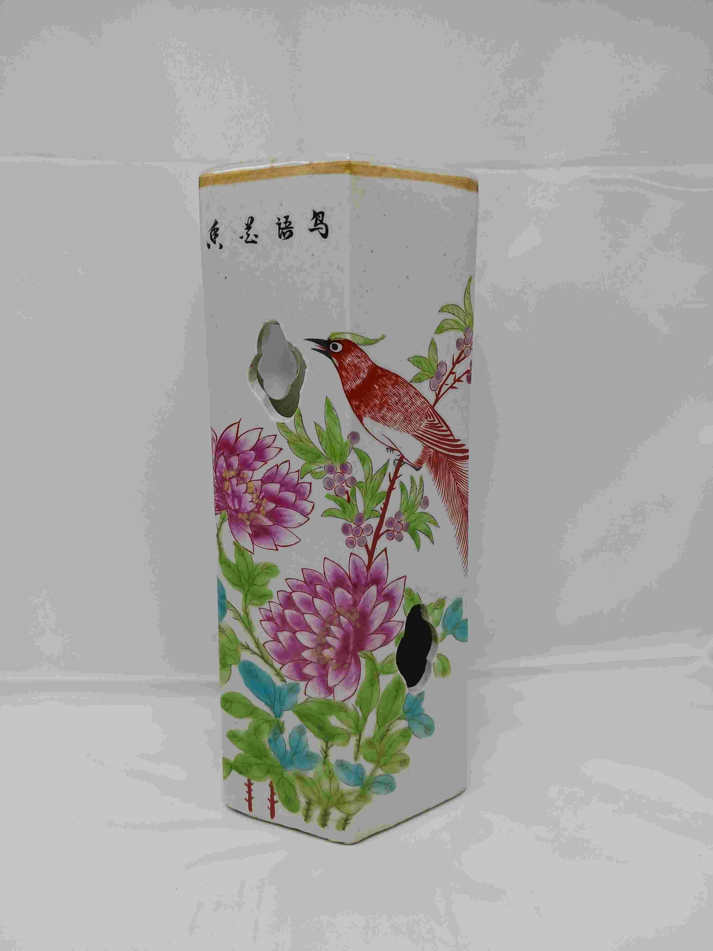 Modern imitation Qing Dynasty pastel flower and bird pattern hat tube (2404064)
