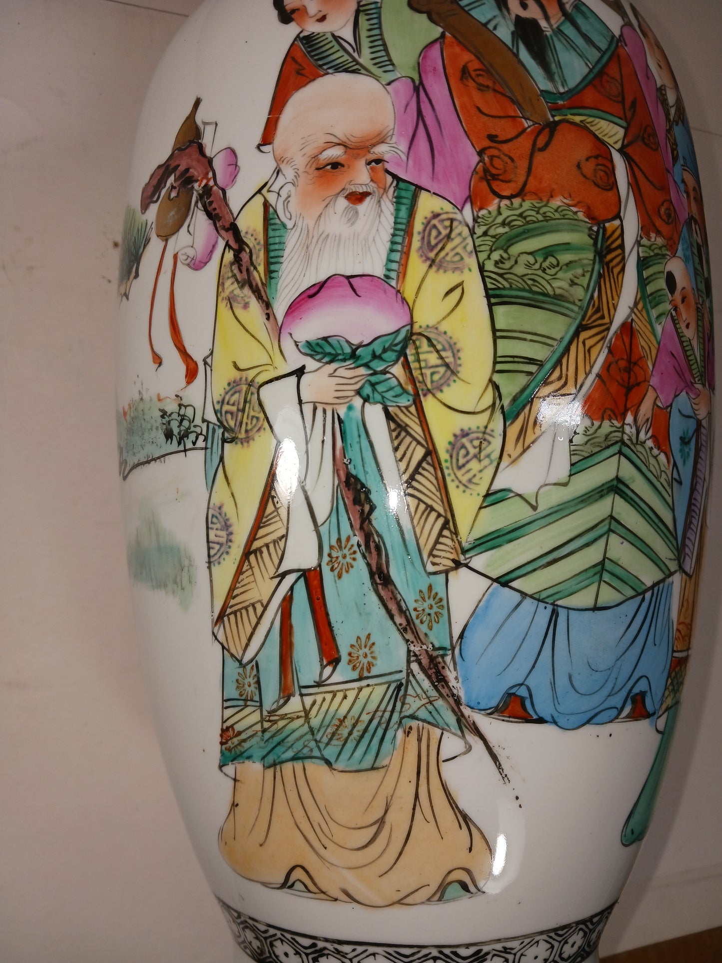 Early Liberation Period (5,6,7) Pastel Porcelain Vase with Three Stars of Fortune, Lushou and Shou, 1949-1970 (2406086)