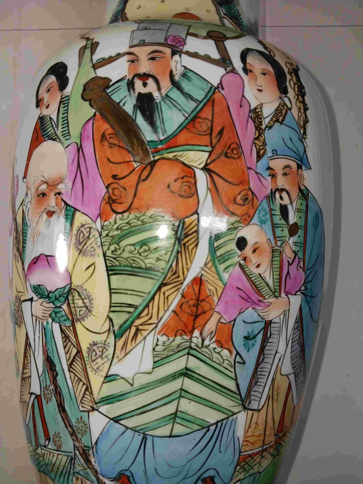 Early Liberation Period (5,6,7) Pastel Porcelain Vase with Three Stars of Fortune, Lushou and Shou, 1949-1970 (2406086)