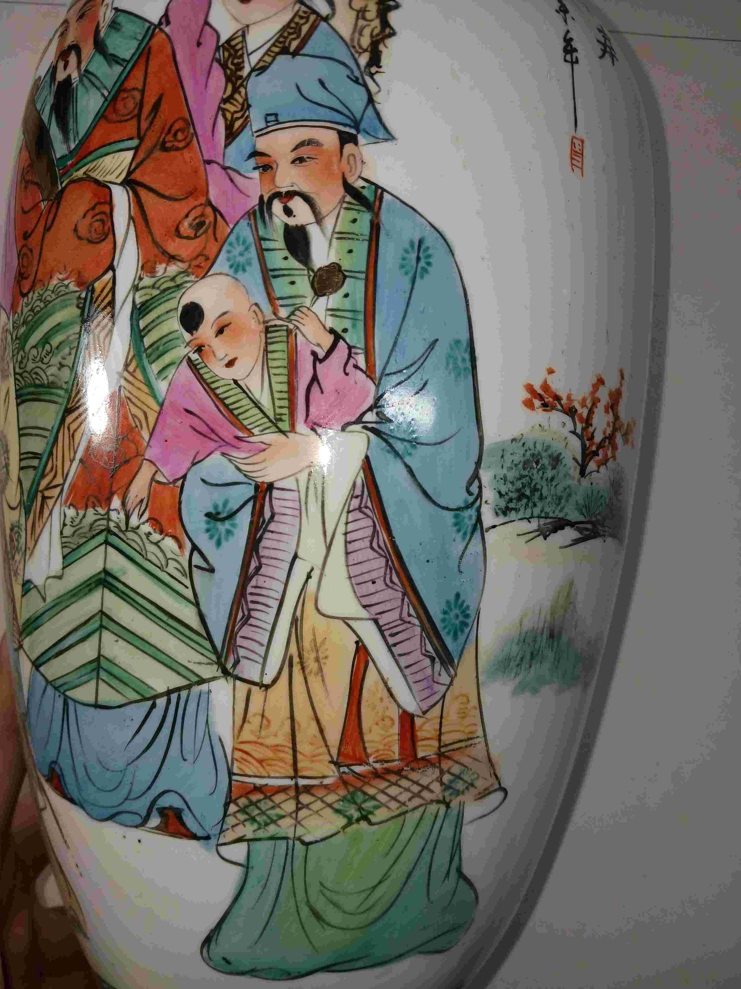 Early Liberation Period (5,6,7) Pastel Porcelain Vase with Three Stars of Fortune, Lushou and Shou, 1949-1970 (2406086)