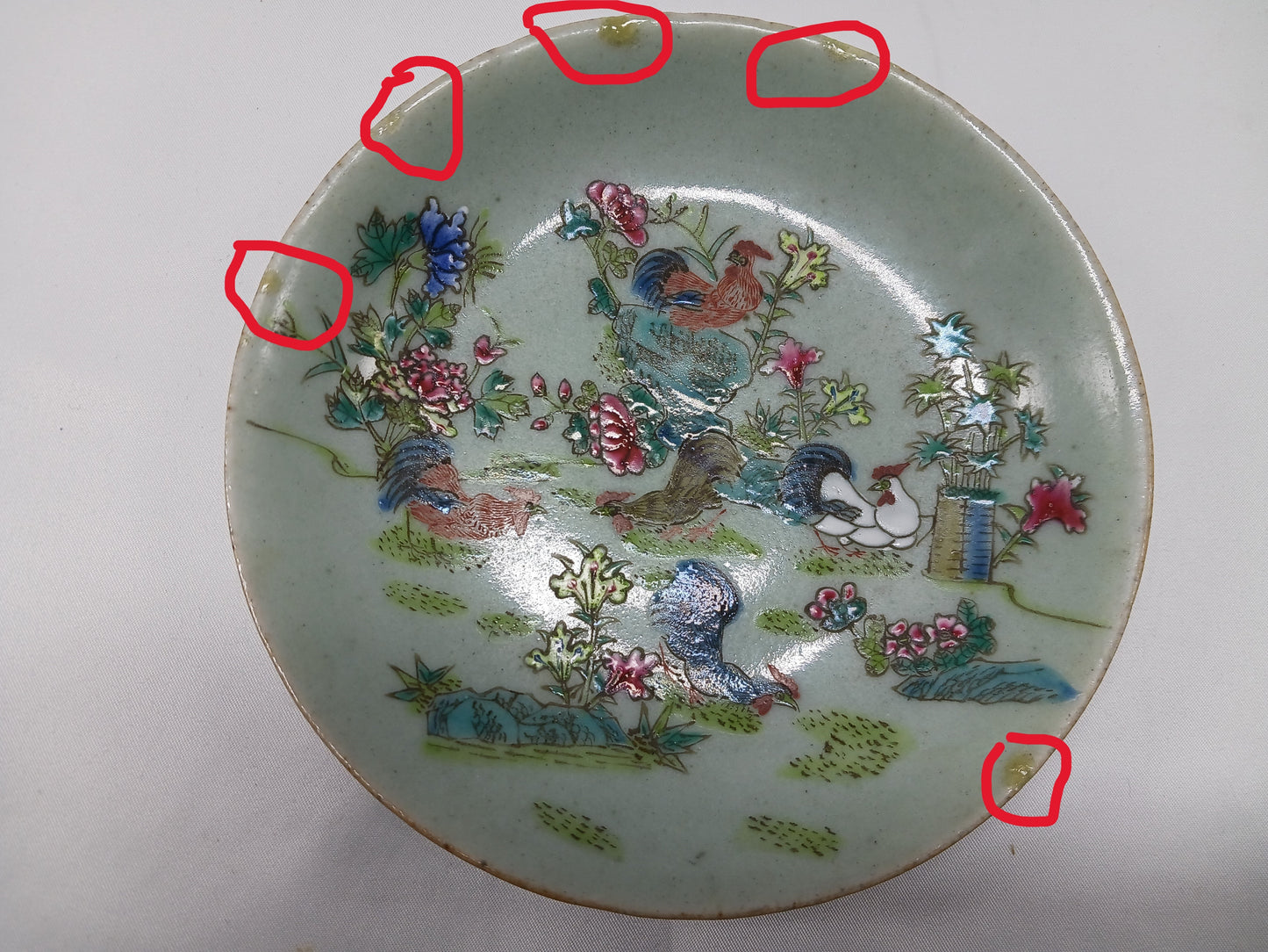 Blown blue glaze plate with dragon pattern and later famille rose chicken pattern plate (2404007)