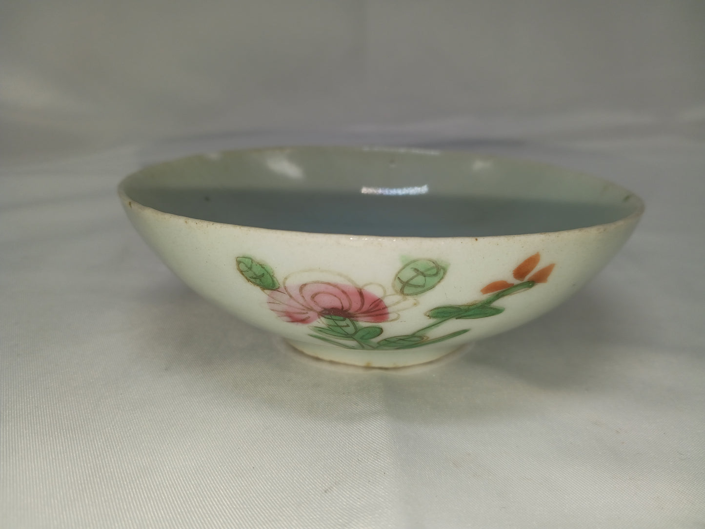 Late Qing Dynasty alum red color blessing and longevity bowl and pastel flower small bowl (2404029)