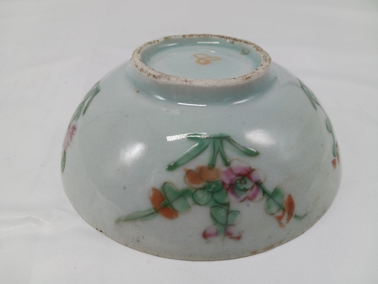 Late Qing Dynasty alum red color blessing and longevity bowl and pastel flower small bowl (2404029)