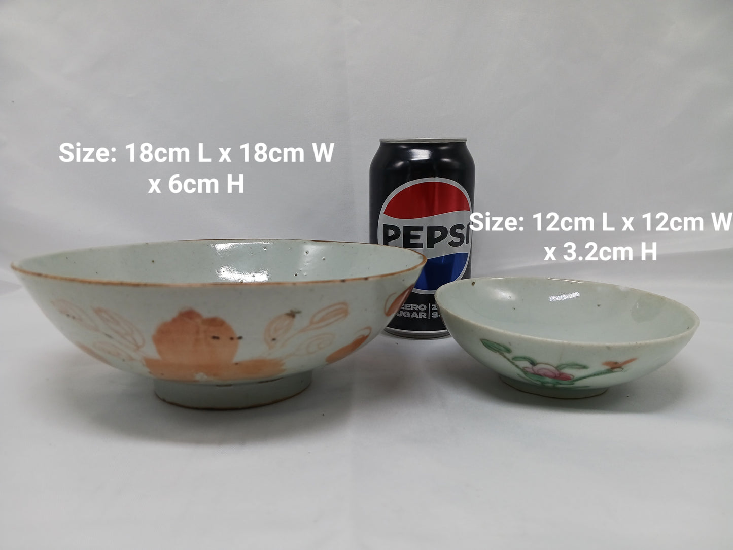 Late Qing Dynasty alum red color blessing and longevity bowl and pastel flower small bowl (2404029)