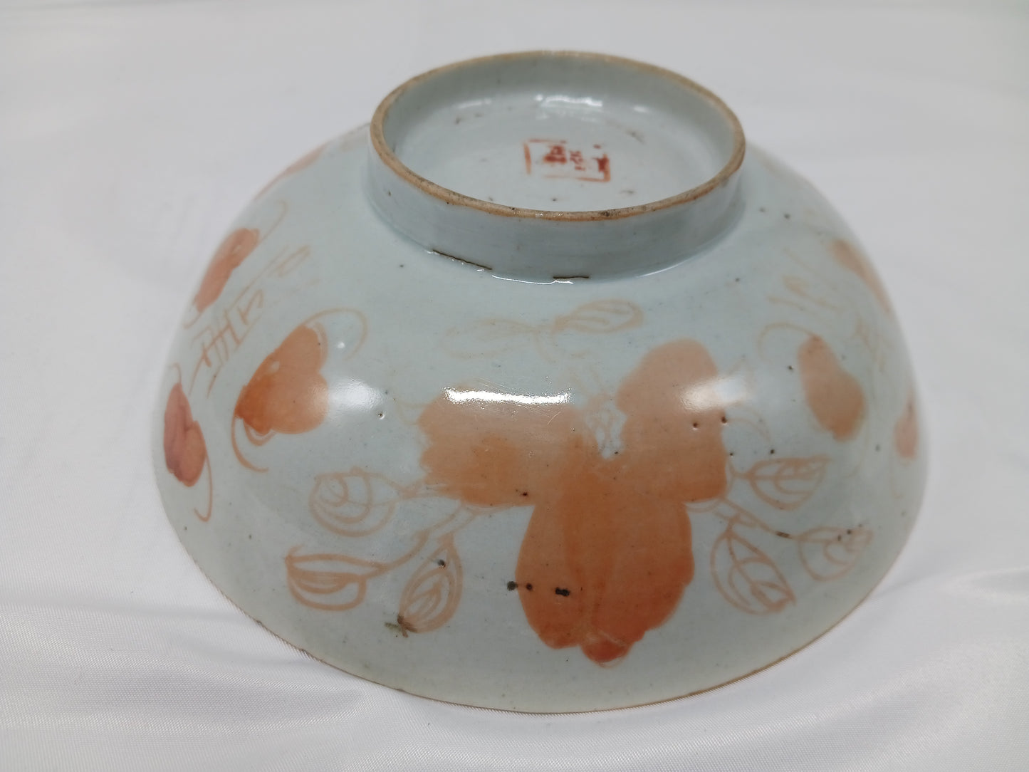 Late Qing Dynasty alum red color blessing and longevity bowl and pastel flower small bowl (2404029)