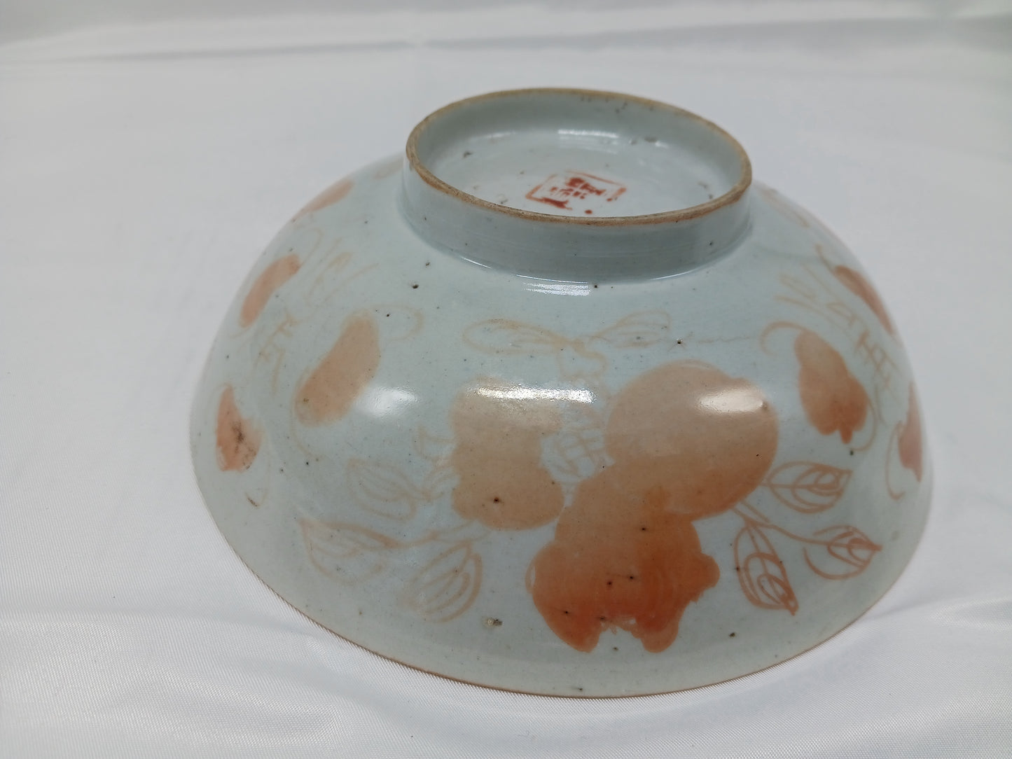 Late Qing Dynasty alum red color blessing and longevity bowl and pastel flower small bowl (2404029)