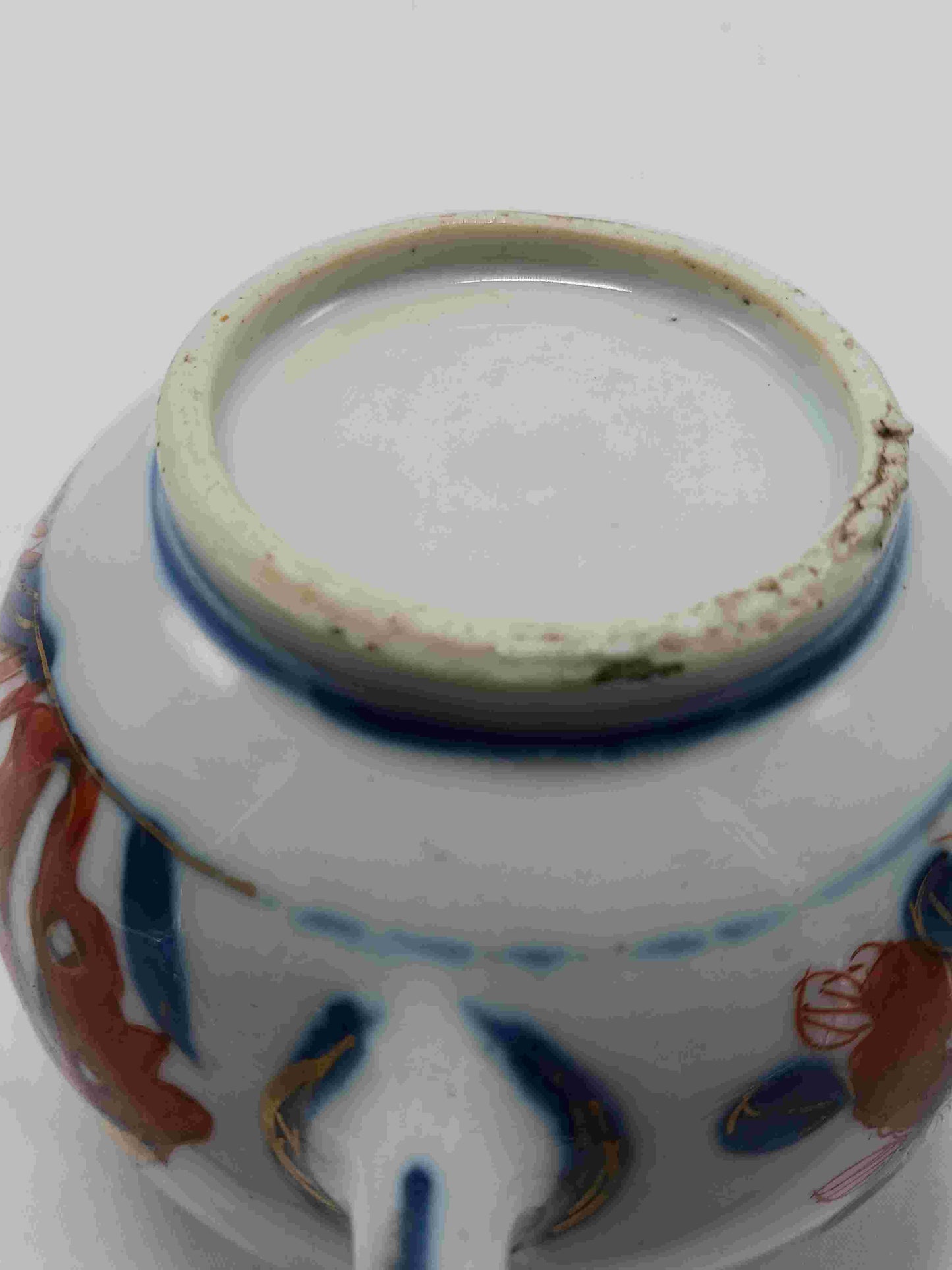 Qing Dynasty Kangxi blue and white gold alum red color (Chinese Imari) travertine flower pattern teapot 1662-1722 (2406100)